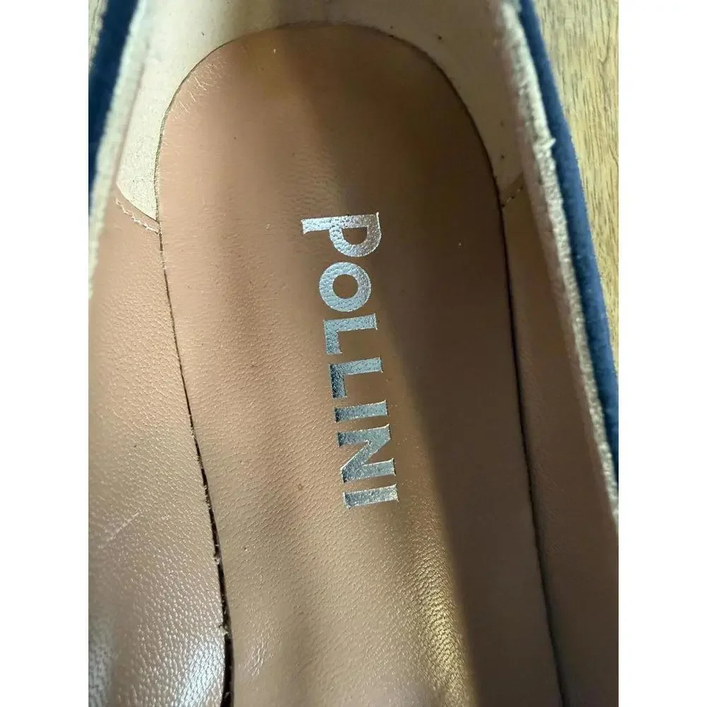 Pollini Clodette15 Oceano Navy Suede Ballerinas w/ Gold Plaque EU 35 / US 5 NWB - Picture 7 of 12